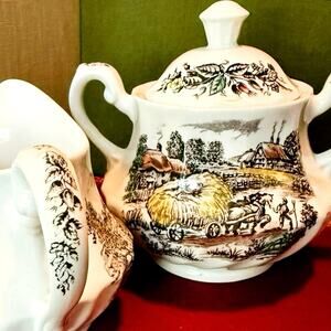 Vintage Sugar & Creamer Set • Ironstone • Yorkshire Staffordshire England